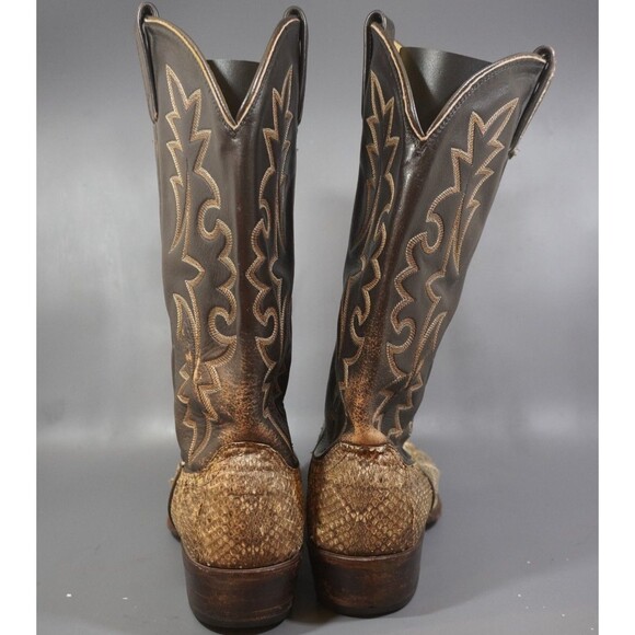 Vintage Dan Post 6564 Python Snakeskin Cowboy Boots Mens 10 D Brown USA Made main image 4